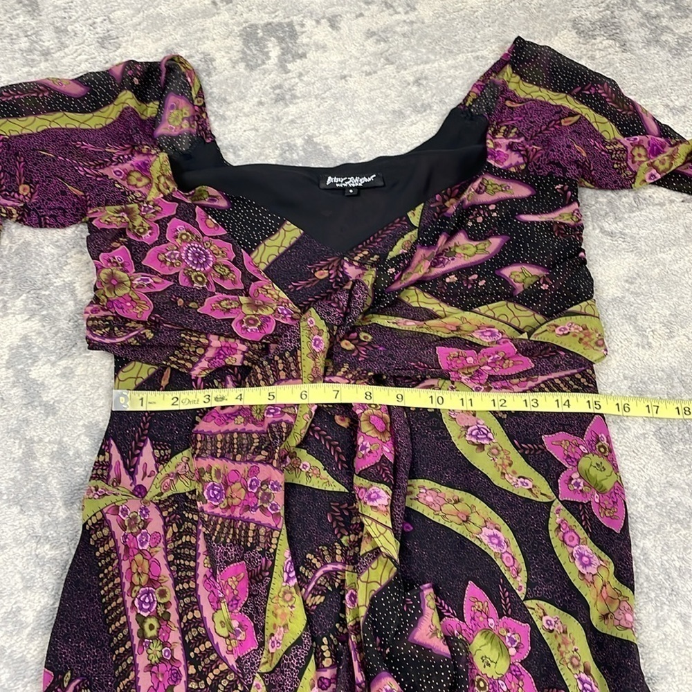 Vintage Betsey Johnson Black Label Floral Long Sleeve Tie Front Dress Y2K Sz 8 - Picture 8 of 12